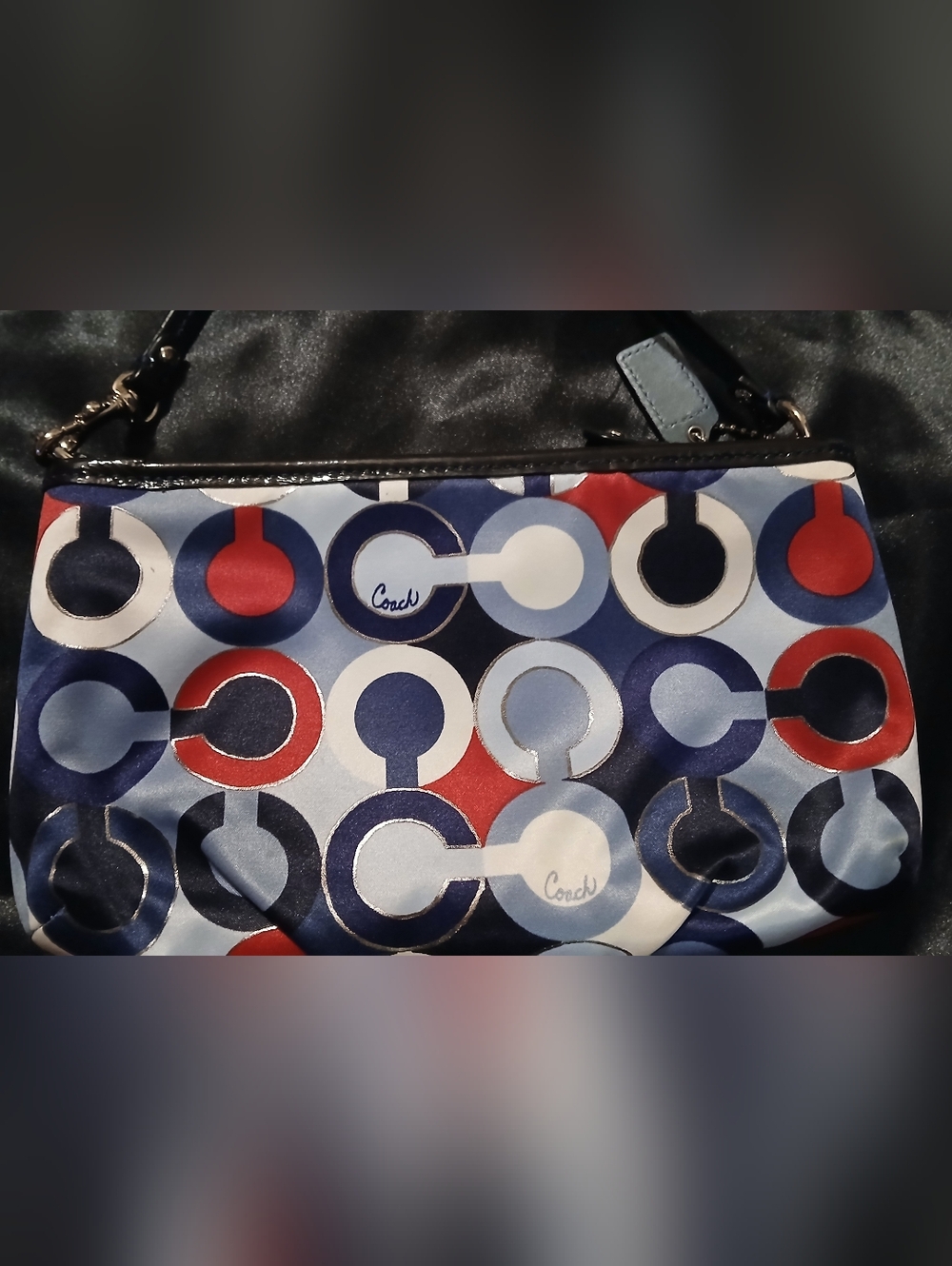 Coach Op Art Print Wristlet Pouch Blue Red White Patent Trim NWOT Y2K - Picture 5 of 10